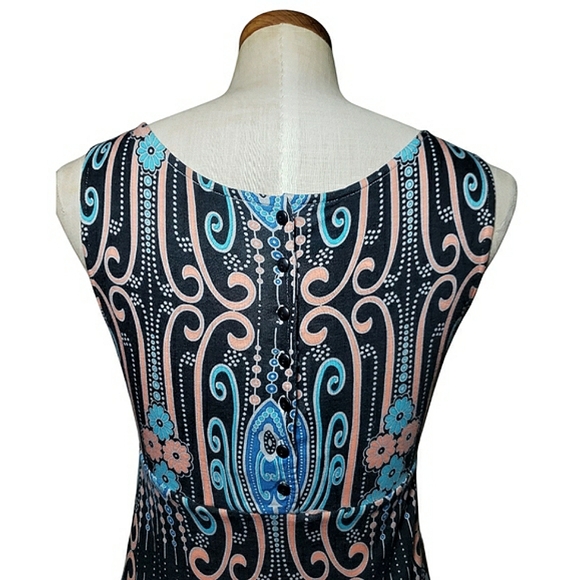 Free People Floral Boho Button Up Back Sleeveless Stretch Blue Mini Dress Size 6 - Picture 8 of 16
